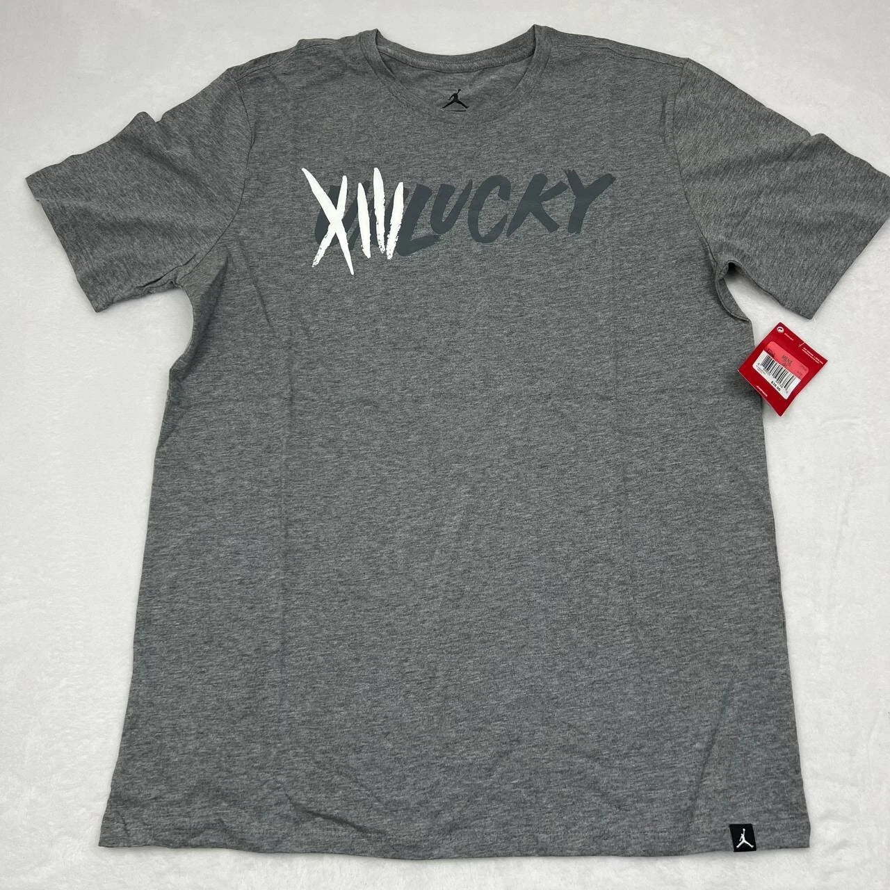Air Jordan 13 XIII Unlucky Shirt Men Large Cool Gray Jumpman Short Sleeve New L