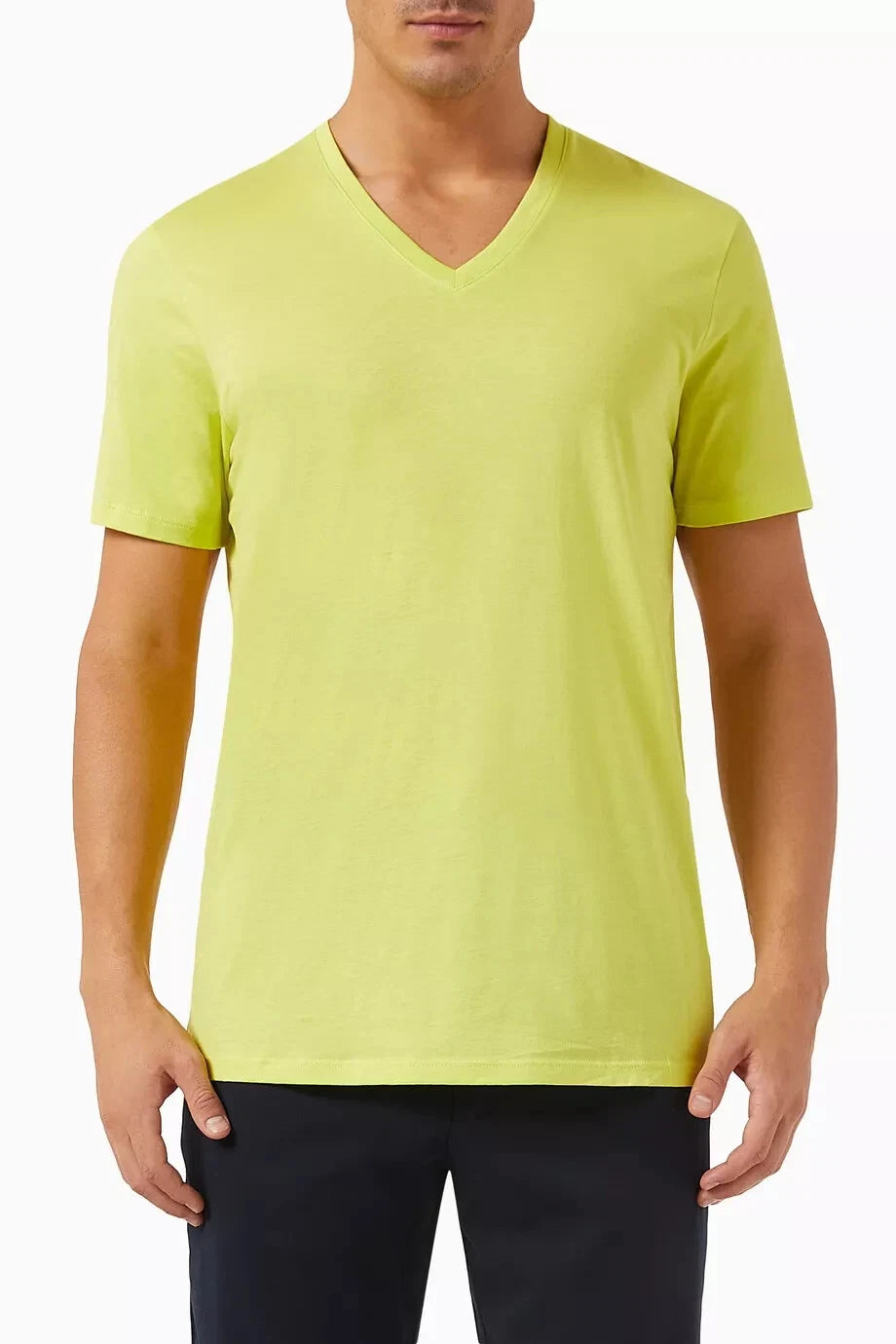 Armani Exchange Men's Basic Pima V-Neck Tee, Cyber Yellow, M