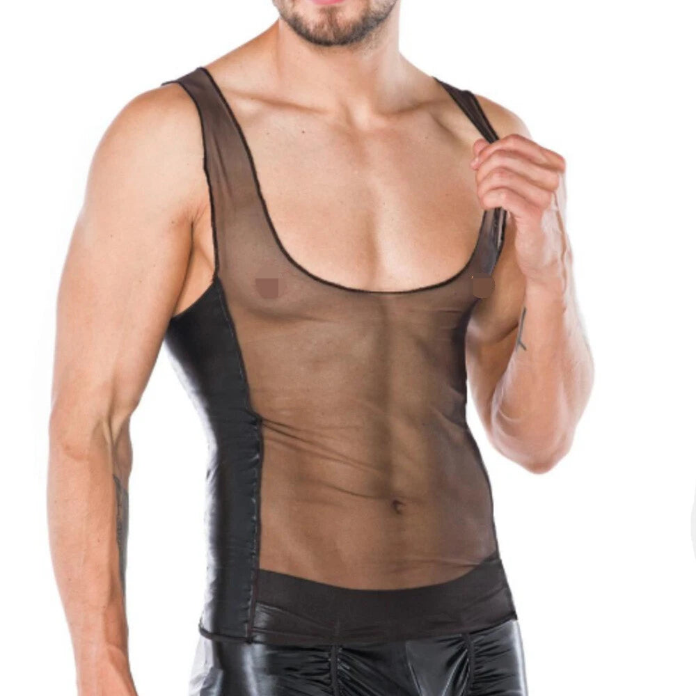 Sexy Men Vest Sleeveless T-Shirt Casual Top Summer Slim Fit Mesh Shirt