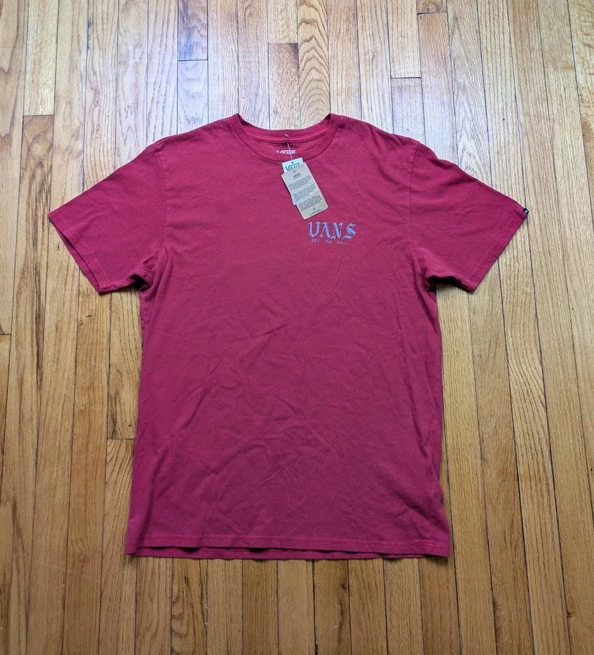 New Vans T Shirt Mens Large Red Slim Fit Off The Wall Duct Tape Graphic