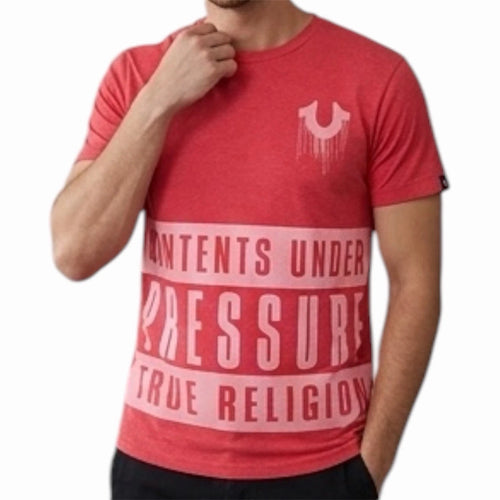 $68  TRUE RELIGION Red CONTENTS Short Sleeve Designer Graphic T-shirt NWT