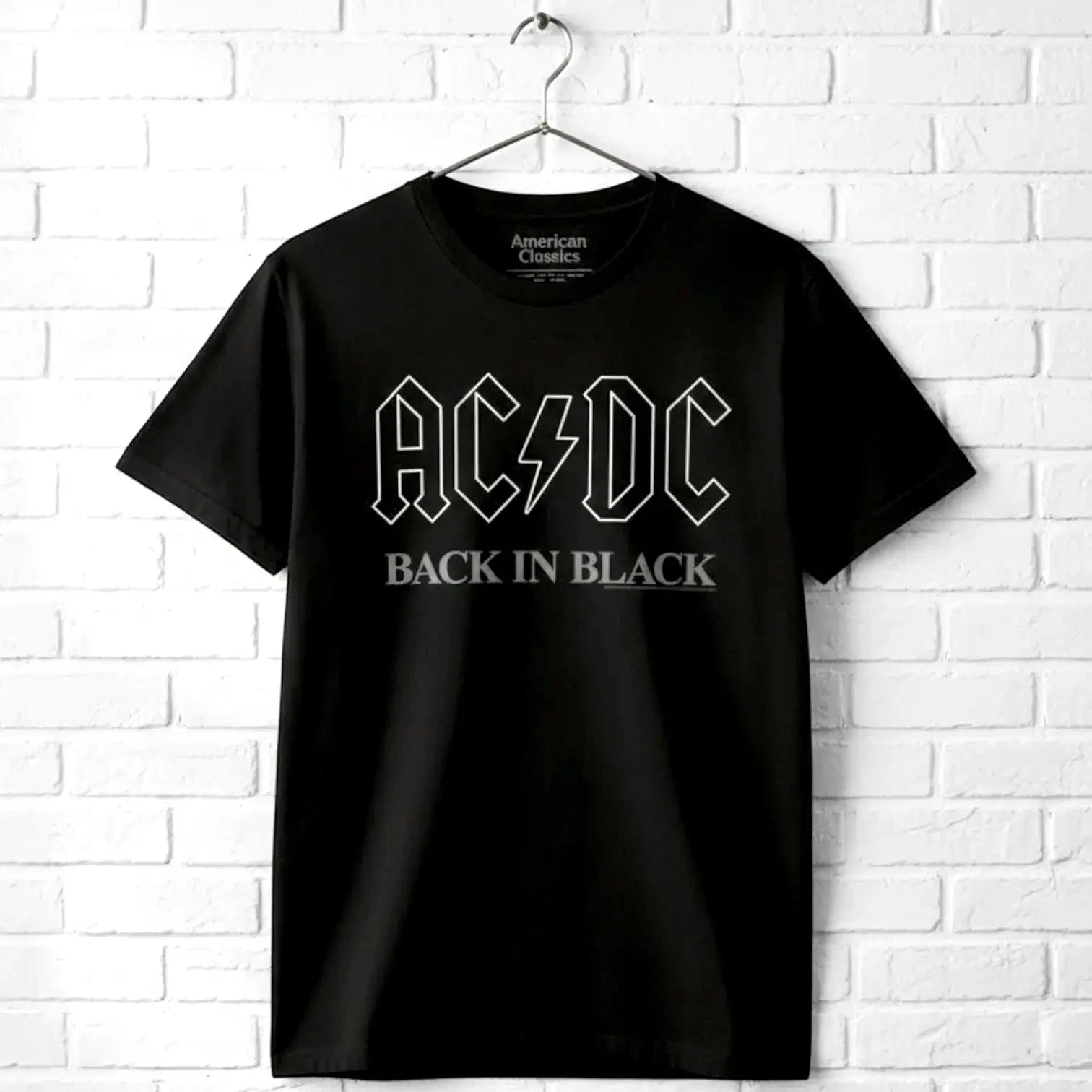 ACDC Back in Black Vintage Album Cover Men's T Shirt Metal Rock Band Concert Top
