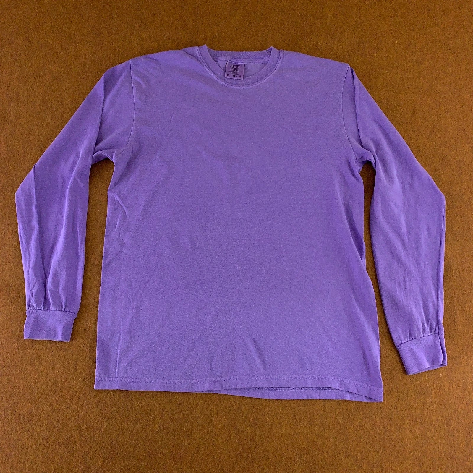 Comfort Colors Mens Medium Purple Heavyweight Long Sleeve Crew Neck T-Shirt New