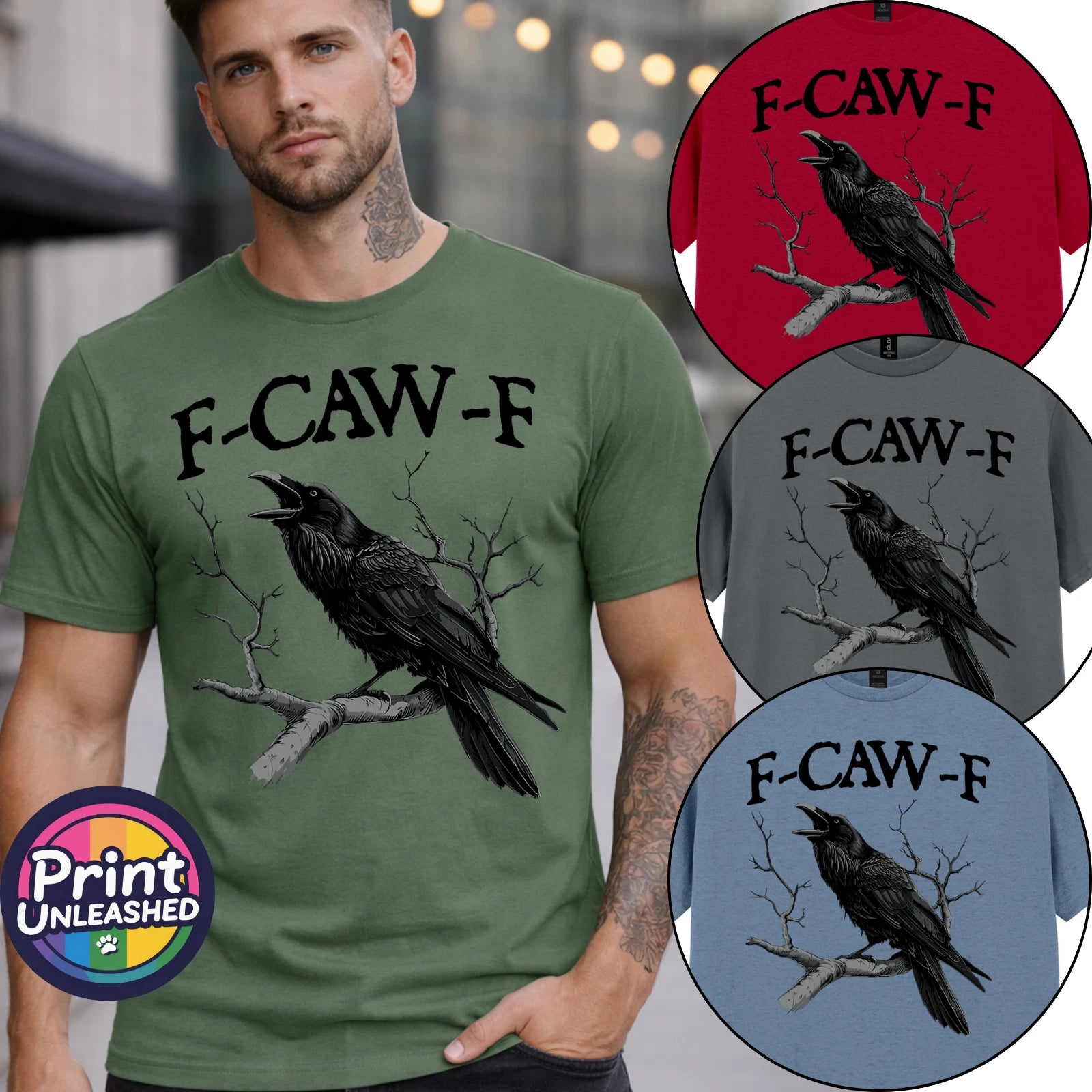 F-CAW-F T-Shirt Gothic Black Crow Top Dark Humour Tee Funny Raven Unisex S-2XL