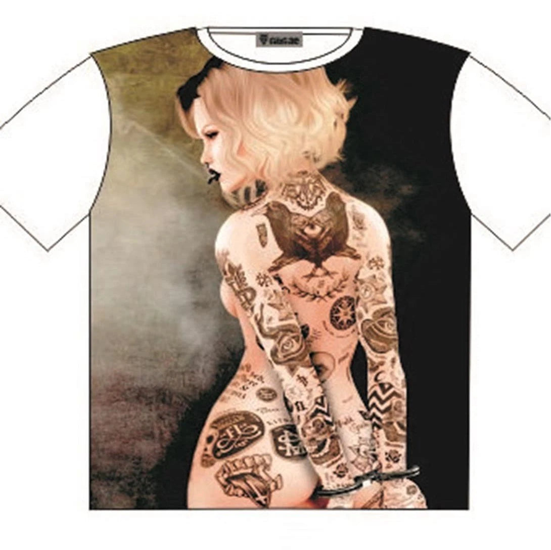 T-Shirt Sexy Tattoo Girl in Handcuffs Street fashion Mens Ladies