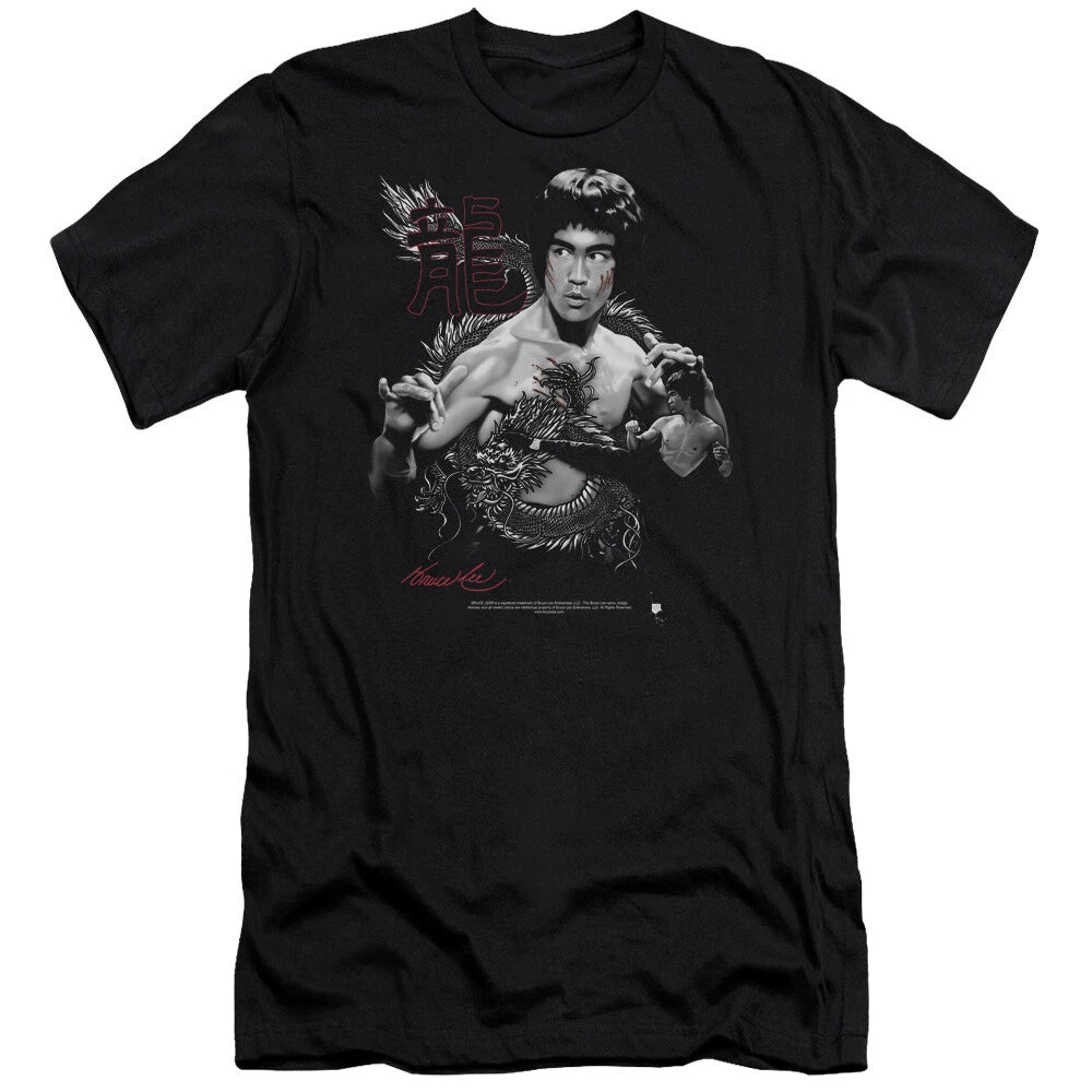 Bruce Lee The Dragon Two Poses Black Premium T-shirt