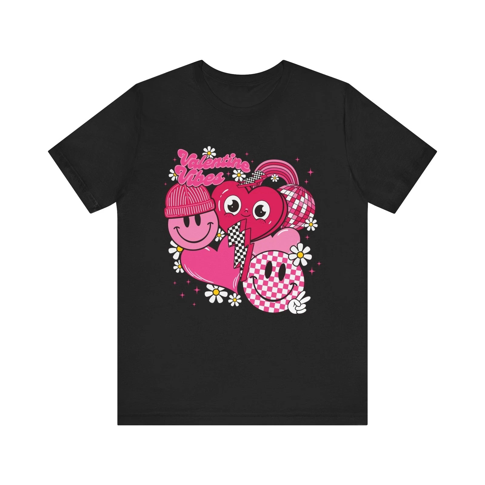 Valentine Checkered Happy Smiling Smile Face Daisy Flower T-Shirt