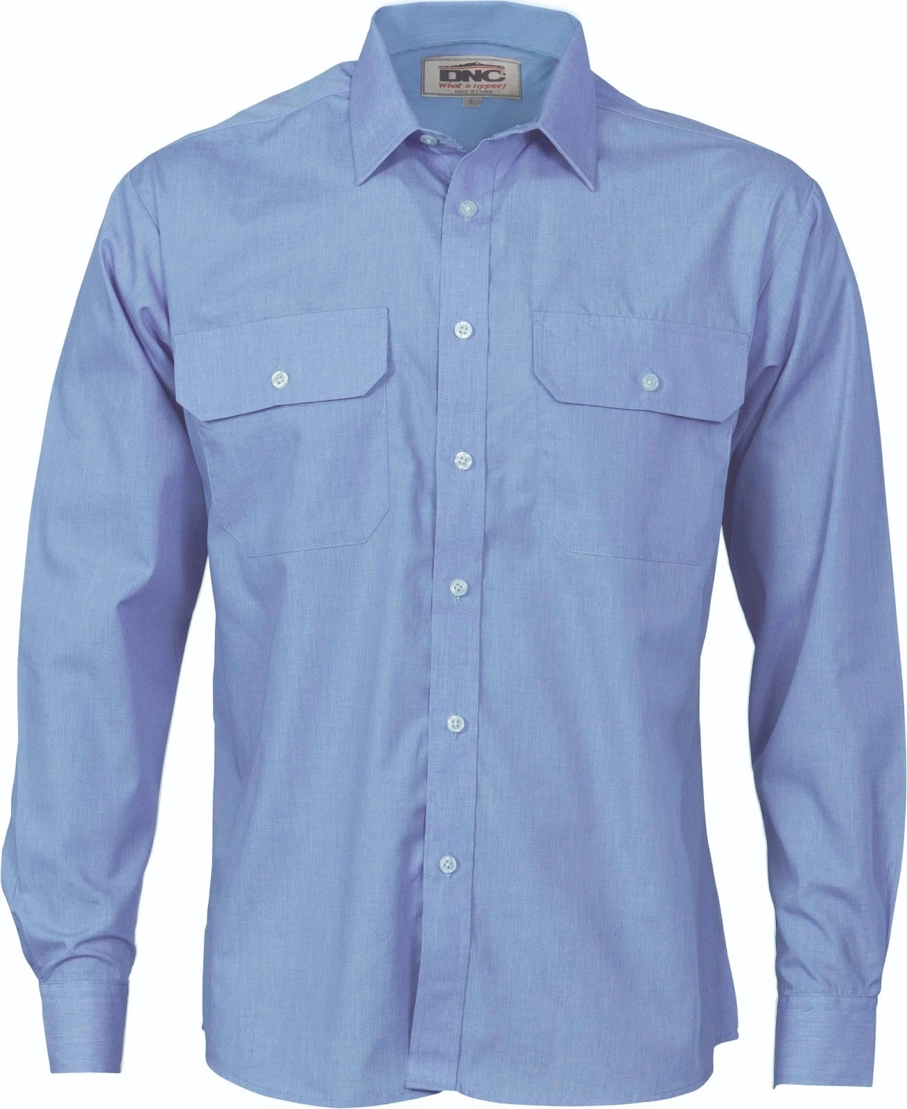 DNC workwear  Wash n Wear Long Sleeve Work Shirt WithTwin Flap Pocket Full Open