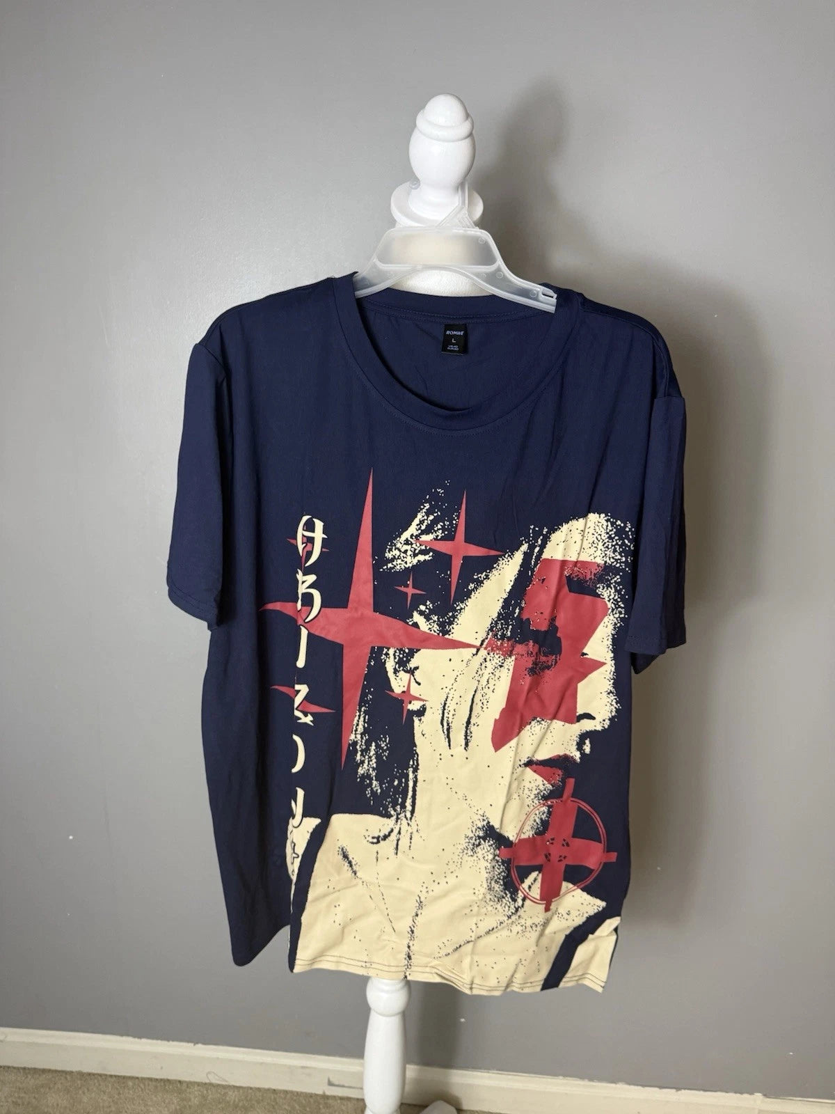 Men’s Romwe Navy Blue Street Life Casual Shirt Size Large Street Wear