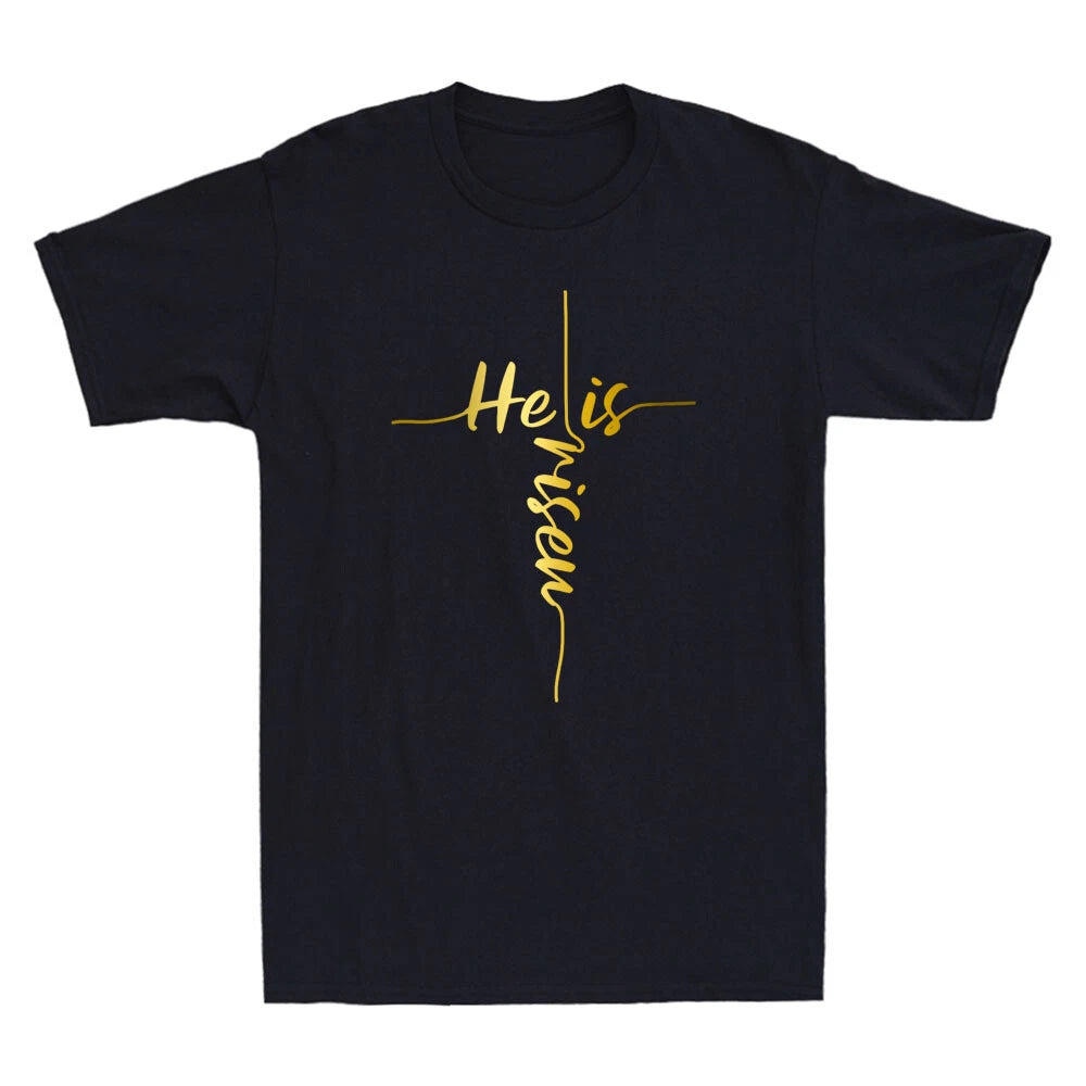 He Is Risen Easter Day Jesus Cross Religious Christian Bible Cool Men's T-Shirt
