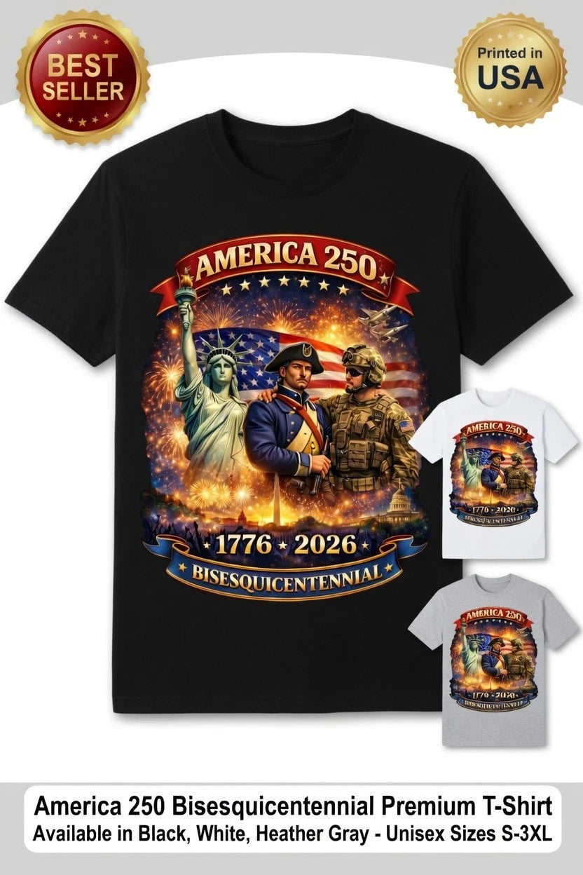 America 250 Bisesquicentennial T-Shirt 1776-2026 Patriotic USA Tee