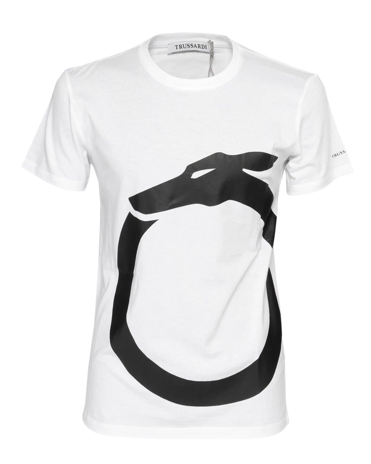 NWT TRUSSARDI Milano T-SHIRT crewneck cotton white black  luxury Italy L