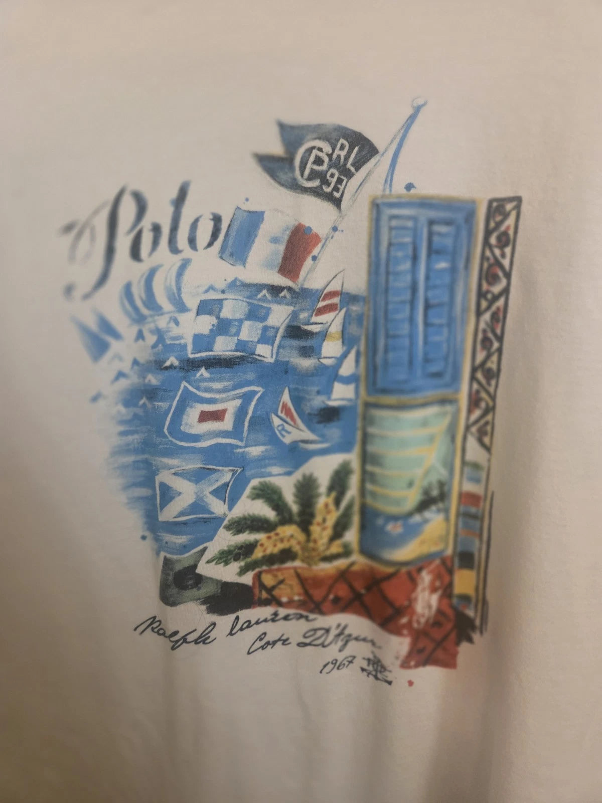 Polo Ralph Lauren White TShirt Size 2xl slim Cote D'Azur 1967 Large Graphic Slim