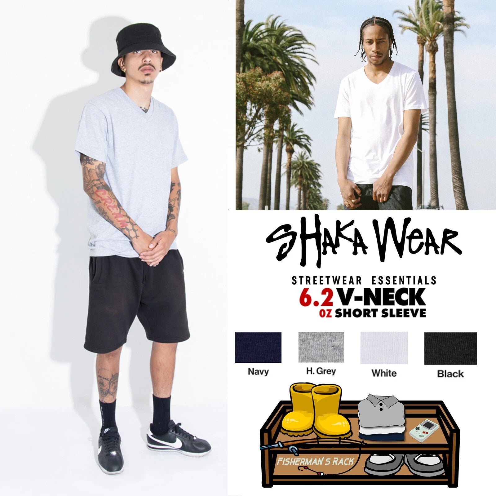 SHAKA WEAR MENS V-NECK T-SHIRT SINGLE FREE SHIPPING M-L