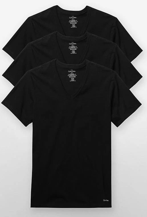 T-Shirts Slim Fit  S,M,L Men's V Neck Calvin Klein 3 Pack Black NEW Tee Cotton