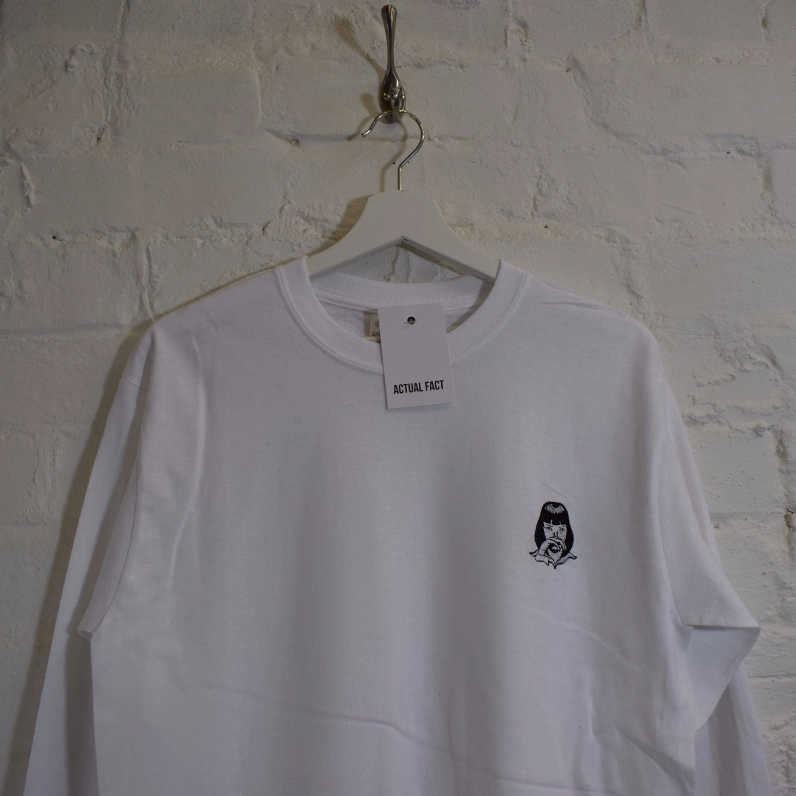 Pulp Fiction x Mia Wallace Cocaine Embroidered White Long Sleeve Tee T-shirt