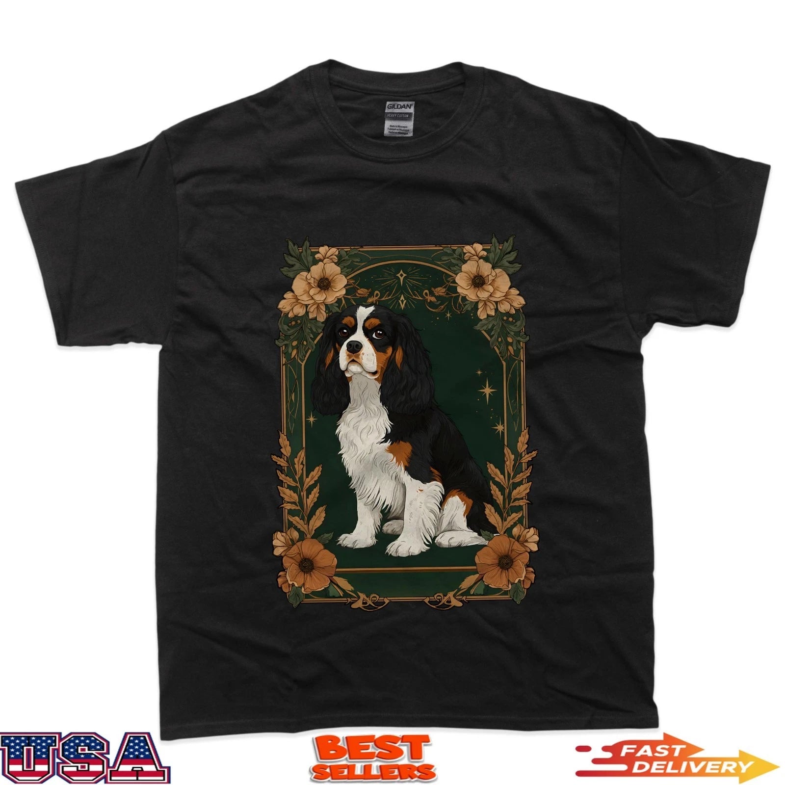 Cute Cavalier King Charles Spaniel Tarot Card Retro T-Shirt
