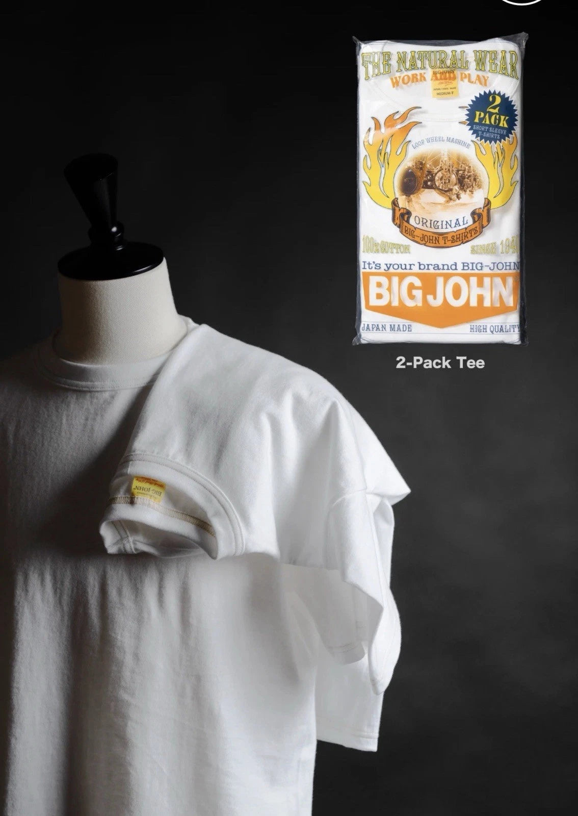 Big John M2PCT Original 2-Pack Tee Made in Japan Premium T-Shirts, Size M