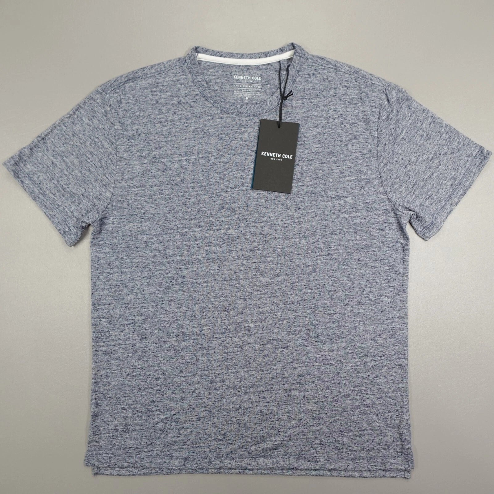 Kenneth Cole The Linen Knit Crew Neck Shirt S/S Lightweight Stretch Navy