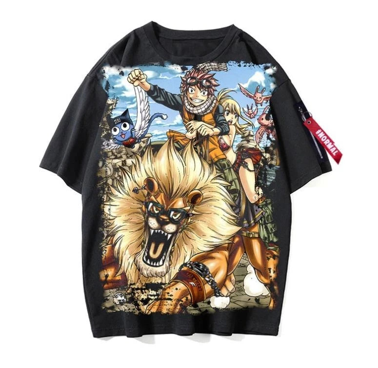 Fairy tail Natsu anime manga T-shirt shirt undershirt polyester black unisex