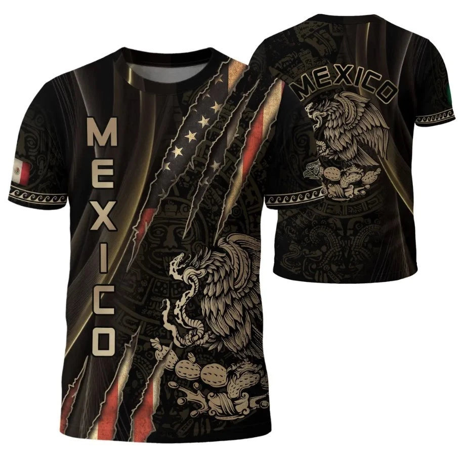 Mexican Aztec Art T-Shirt 3D, Mexico Flag Shirt for Patriot, Mexican Clothes Men