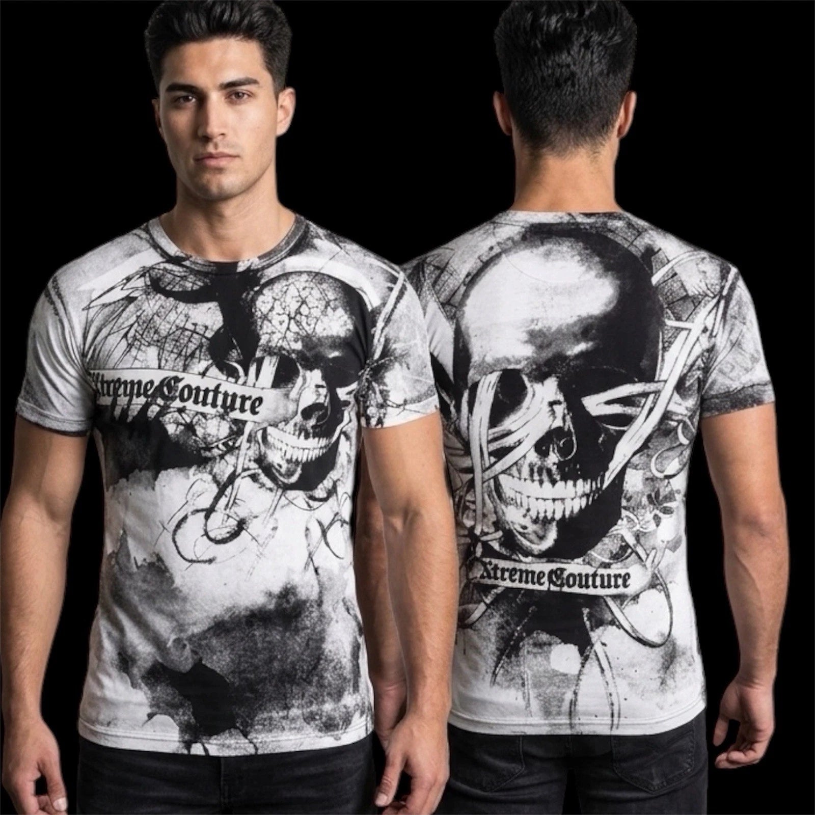 XTREME COUTURE by AFFLICTION Black CROSSED OUT Short Sleeve Slim Fit T-shirt NWT