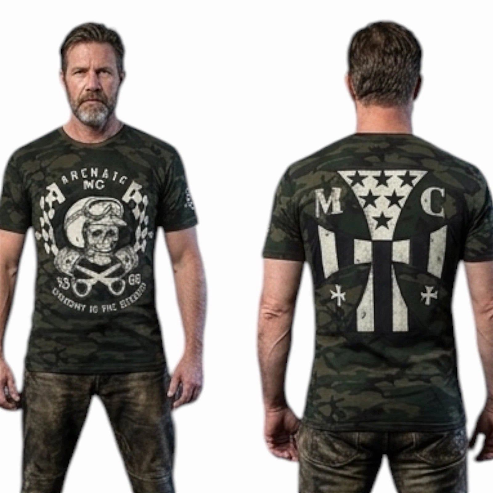 ARCHAIC by AFFLICTION Military Camo FUEL INJECTOR Short Sleeve Slim Fit T-shirt