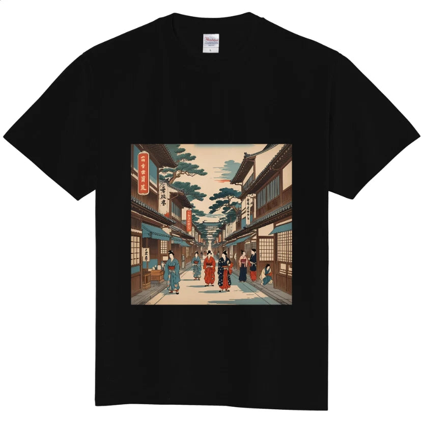 Ukiyo-e Style Japanese Edo Street View Kimono Art Graphic T-Shirt Vintage Look