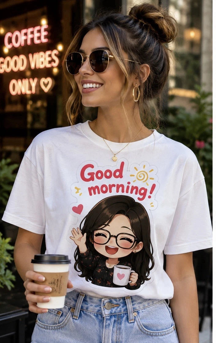 Good morning Unisex organic oversized high neck t-shirt