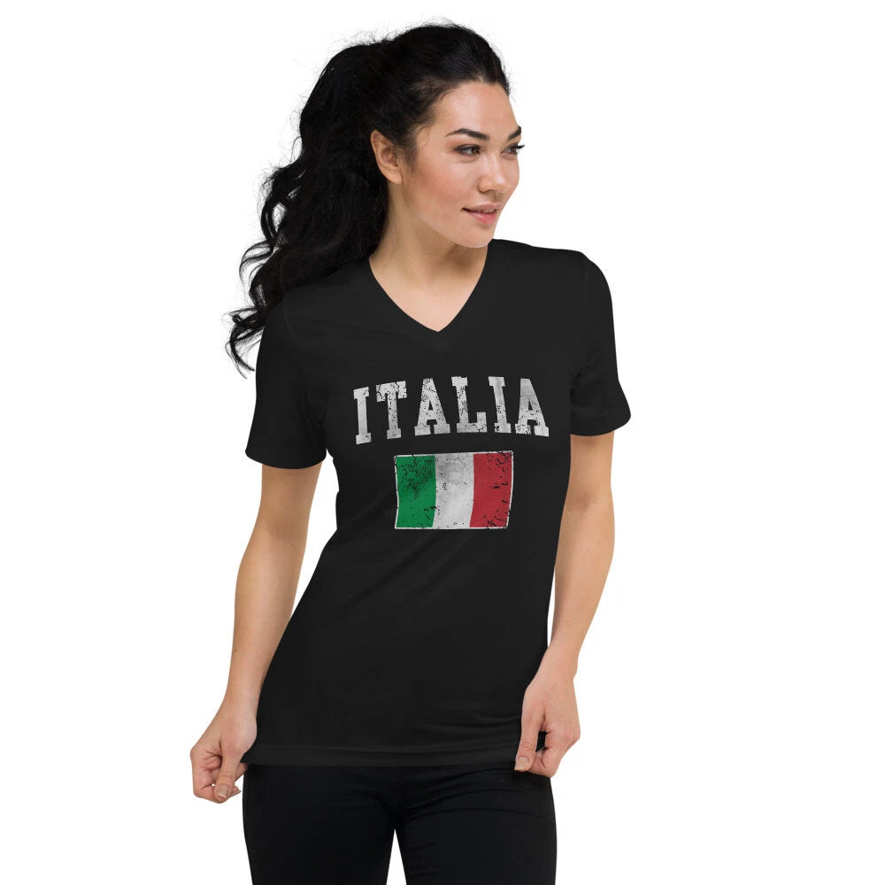 Italia Flag Italian Italy Distressed Unisex Short Sleeve V-Neck T-Shirt