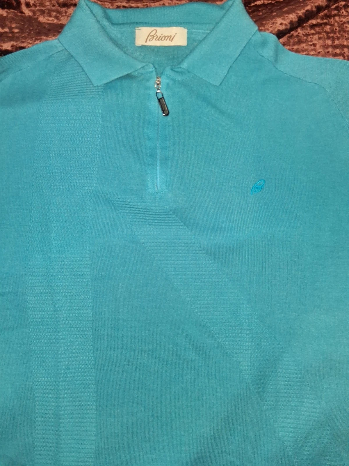 $650+ BRIONI Turquoise Mens Polo Shirt EU Sz 2XL SLIM-Fit Viscose Acrylic Cotton