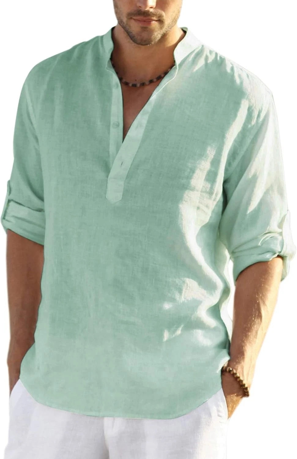 Coofandy T Shirt Casual Solid Mens Henley TShirt Long Sleeve Hippie Beach