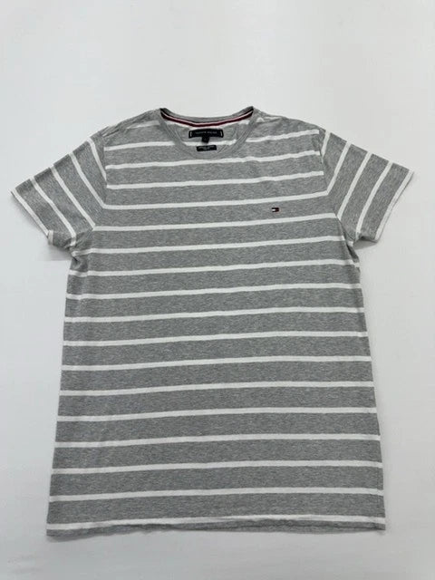 Tommy Hilfiger Men Gray Striped Slim Fit T-Shirt Size L Condition: Any