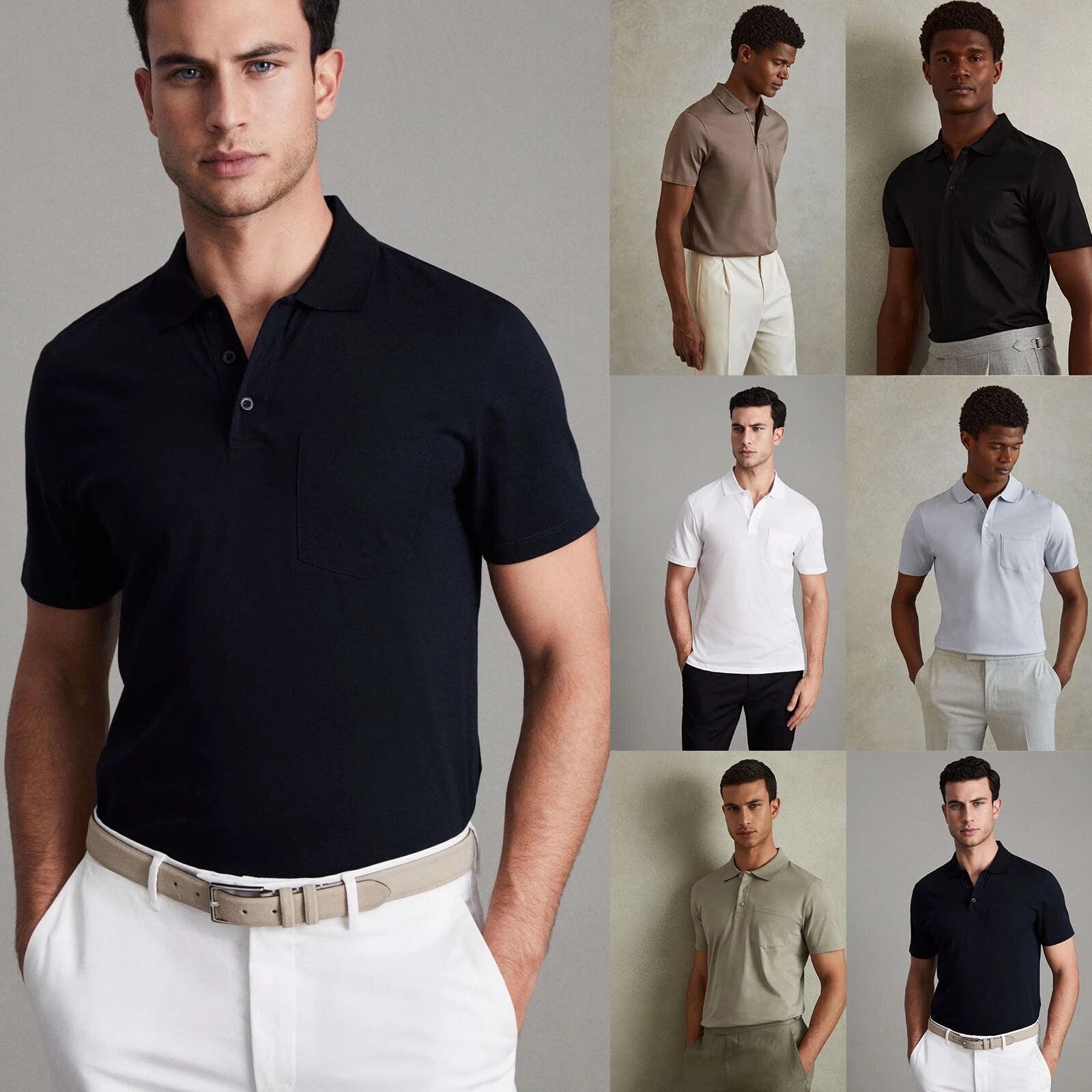 REISS Mens Austin Mercerised Cotton Polo Shirt Designer Regular Fit T-shirt Tee