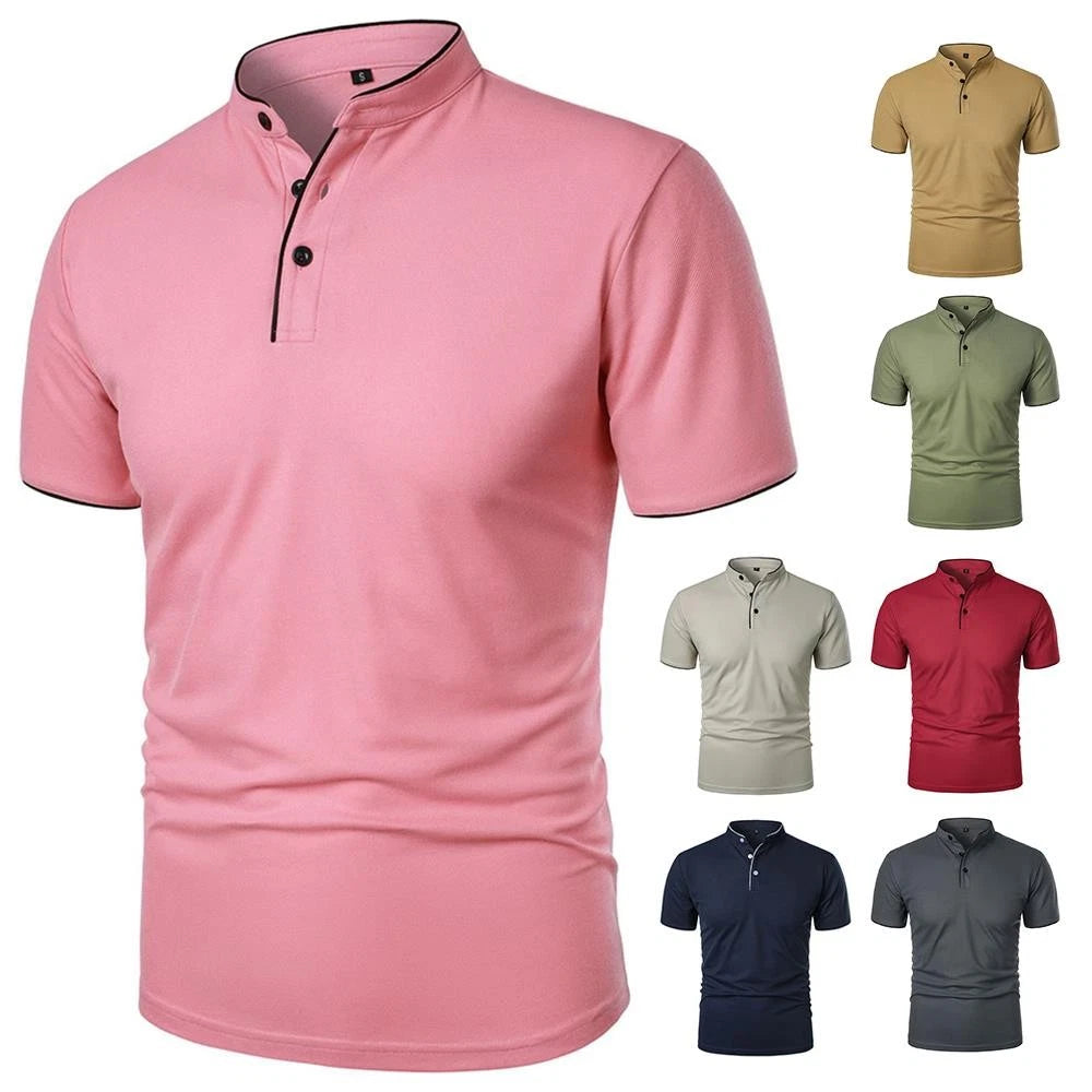 Blouse Top Shirt Short Sleeve T-Shirtbuttons Slim Fit Stand Collar Fashion *