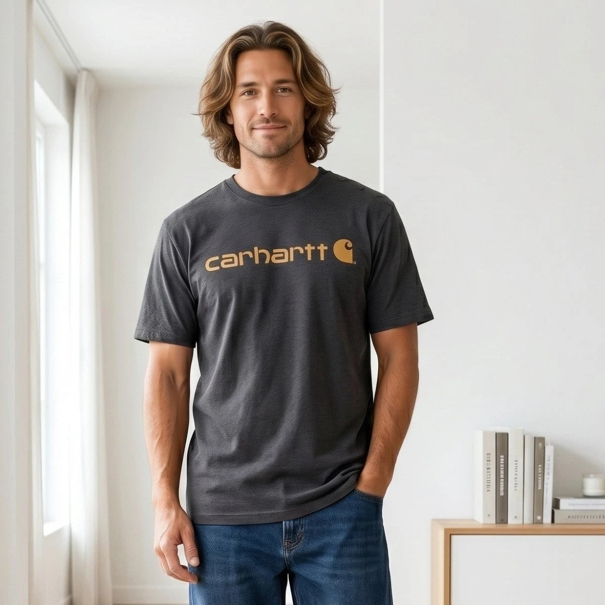 Carhartt Graphic Logo T Shirt Mens Large Charcoal Gray Original Fit K195 CRH