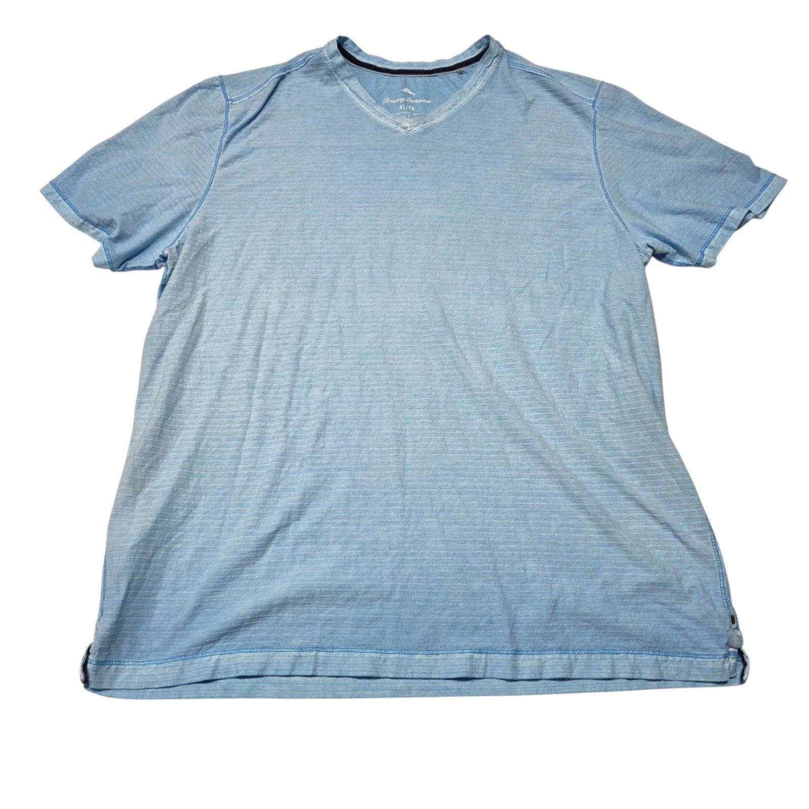 Tommy Bahama T-Shirt Mens XL Blue V-Neck Slub Knit Short Sleeve Casual