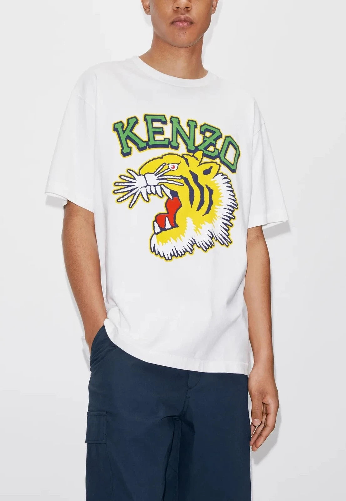 Kenzo Tiger Graphic White T-Shirt Mens Size M Oversized Cotton Tee