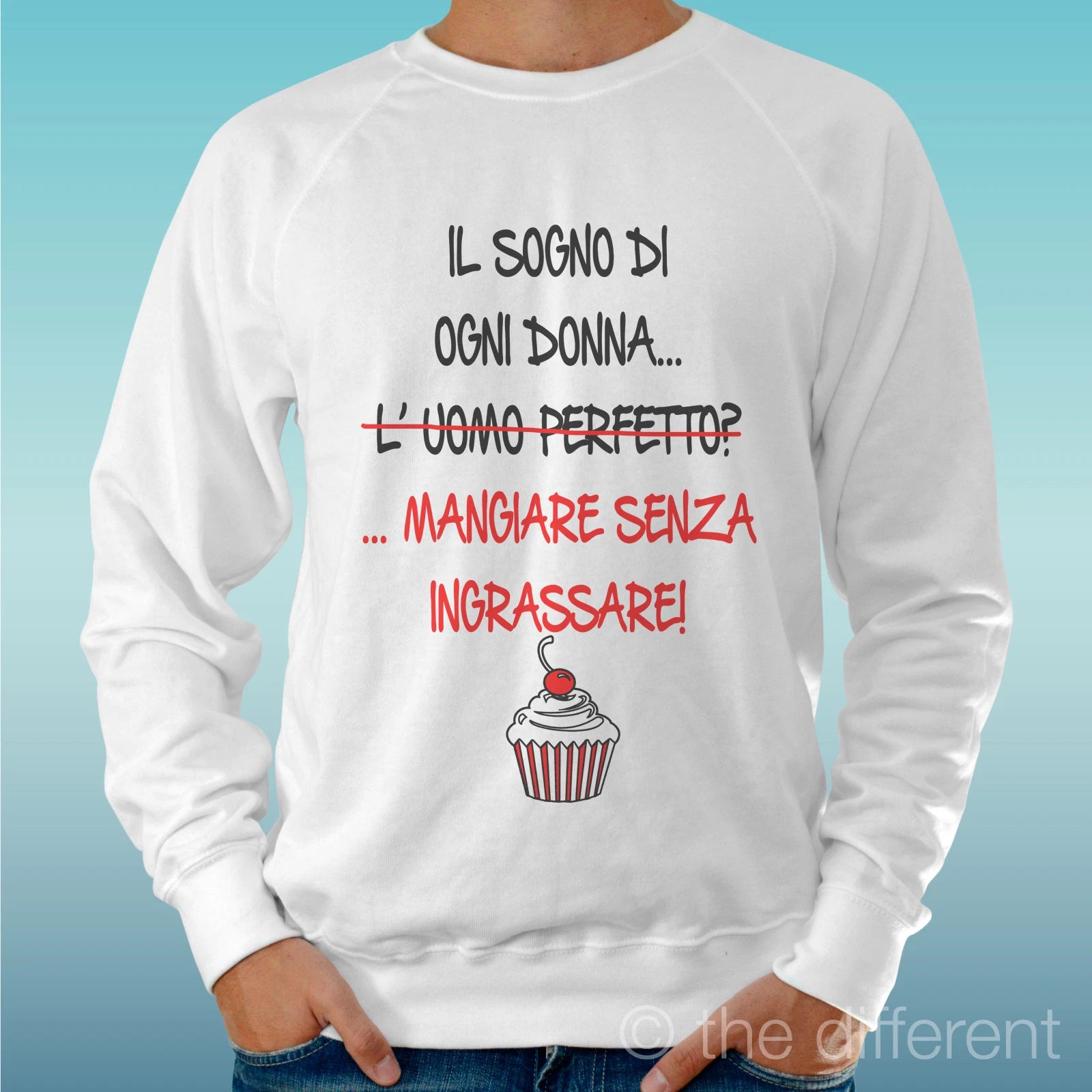 Felpa Man Light Sweater White " Eat Without Grease Sentence Funny "