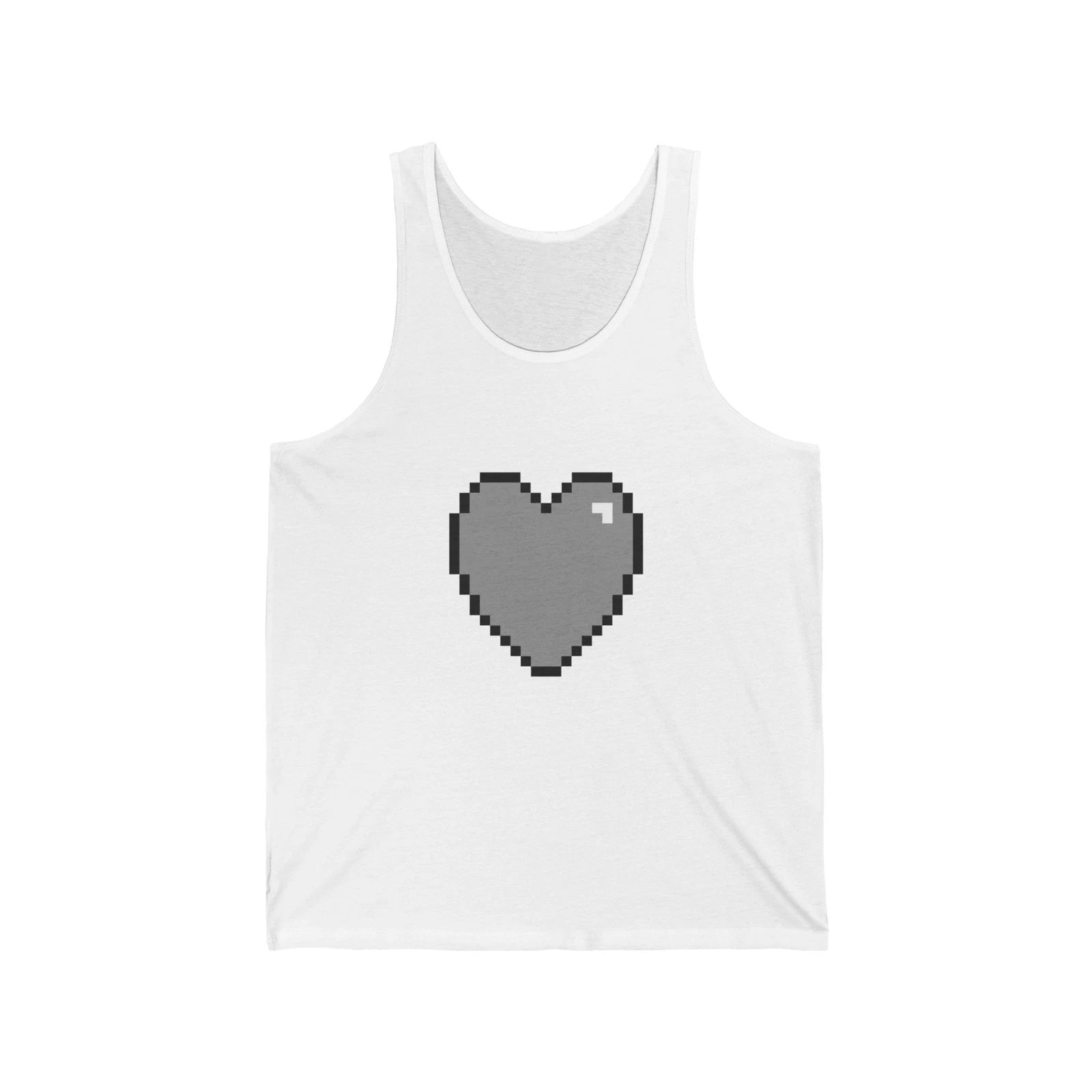 Unisex Jersey Tank Cute 8-Bit Retro Pixel Art Gray Gamer Heart Design
