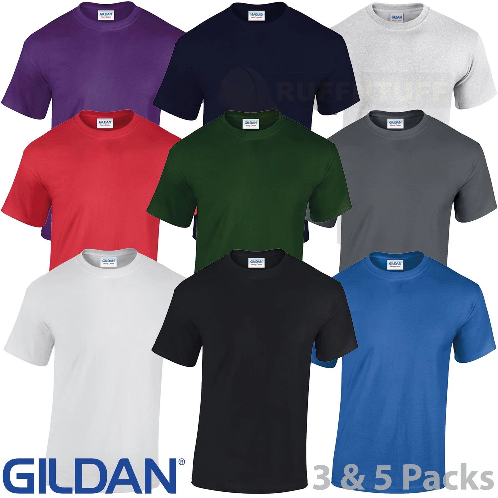 Gildan Mens T Shirt Plain Heavy Cotton Short Sleeve Tshirts Multi Pack Lot G5000