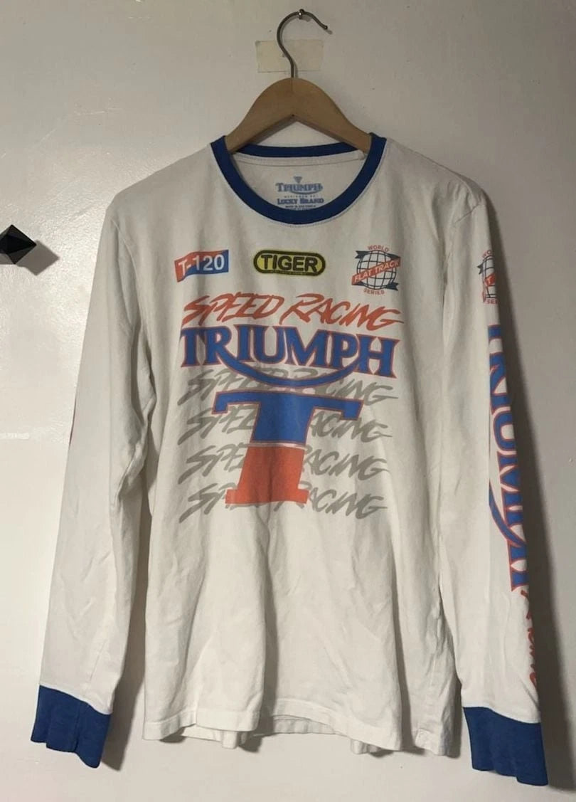 Lucky Brand Triumph Speed Racing T-120 Long Sleeve Graphic T-Shirt Size M