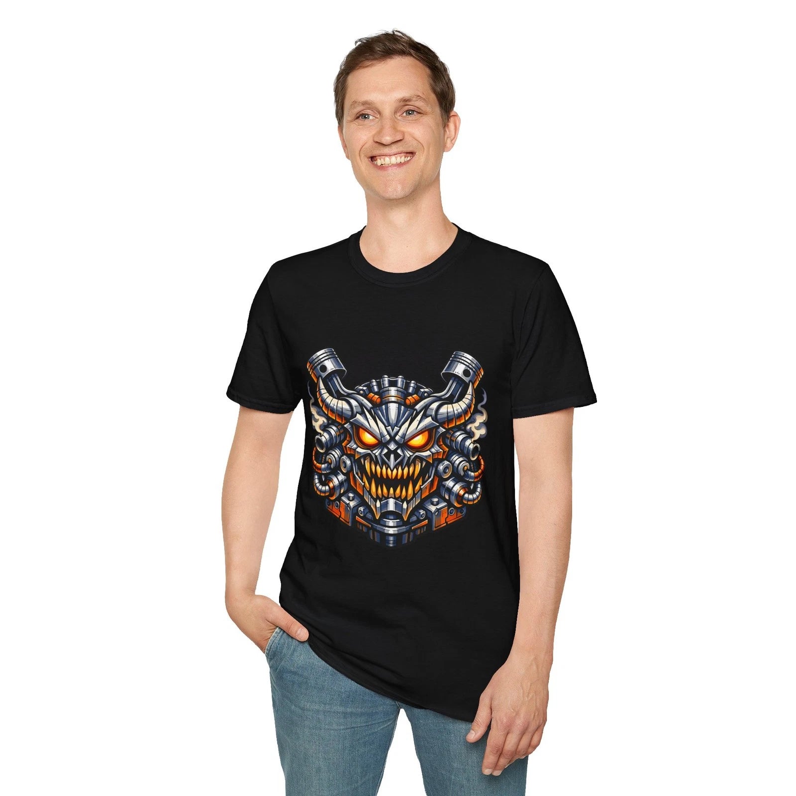 Mechanical Diesel Engine Demon Skull Industrial Unisex Softstyle T-Shirt