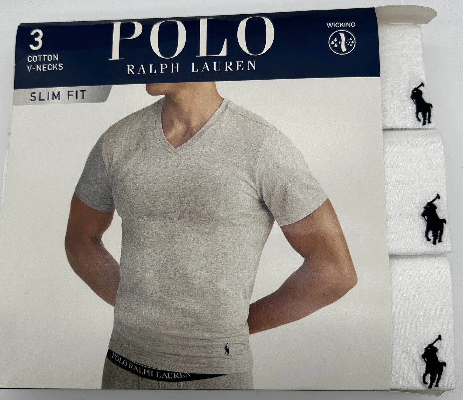 Polo Ralph Lauren Men's White Slim Fit V-Neck Shirt 3 Pack Medium