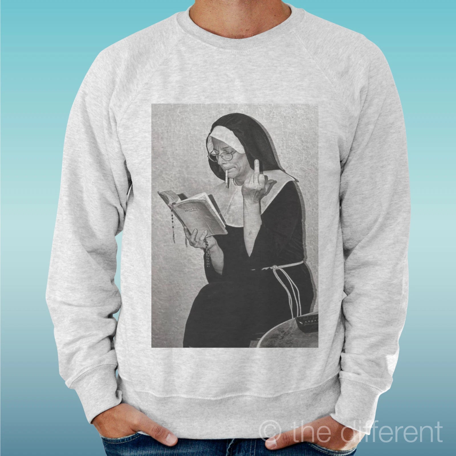 Felpa Man Light Sweater Light Grey " Nun Funny Smoke Nun "