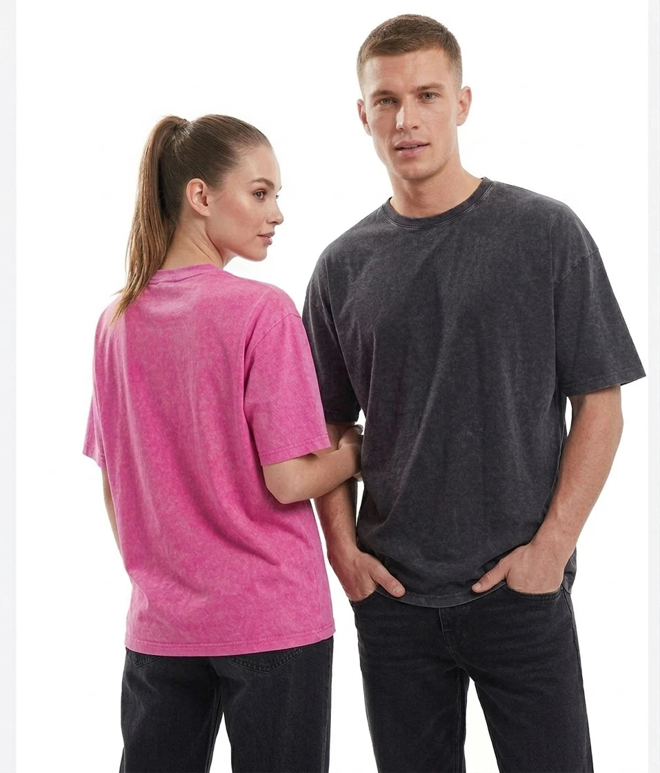 Unisex Acid Washed Oversized Cotton T-Shirt Vintage Style Crewneck Tee XS-2XL
