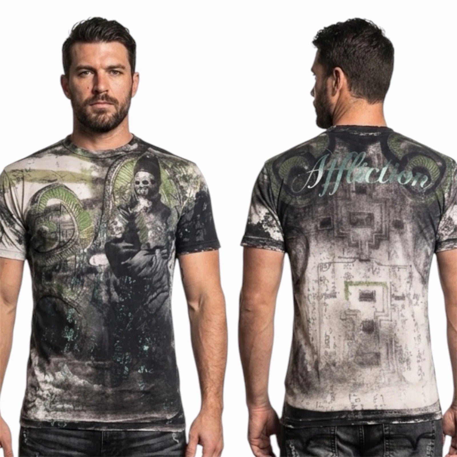 Rare $62 AFFLICTION Sand SERPEANT EMPEROR Short Sleeve Slim Fit Y2K T-shirt NWT