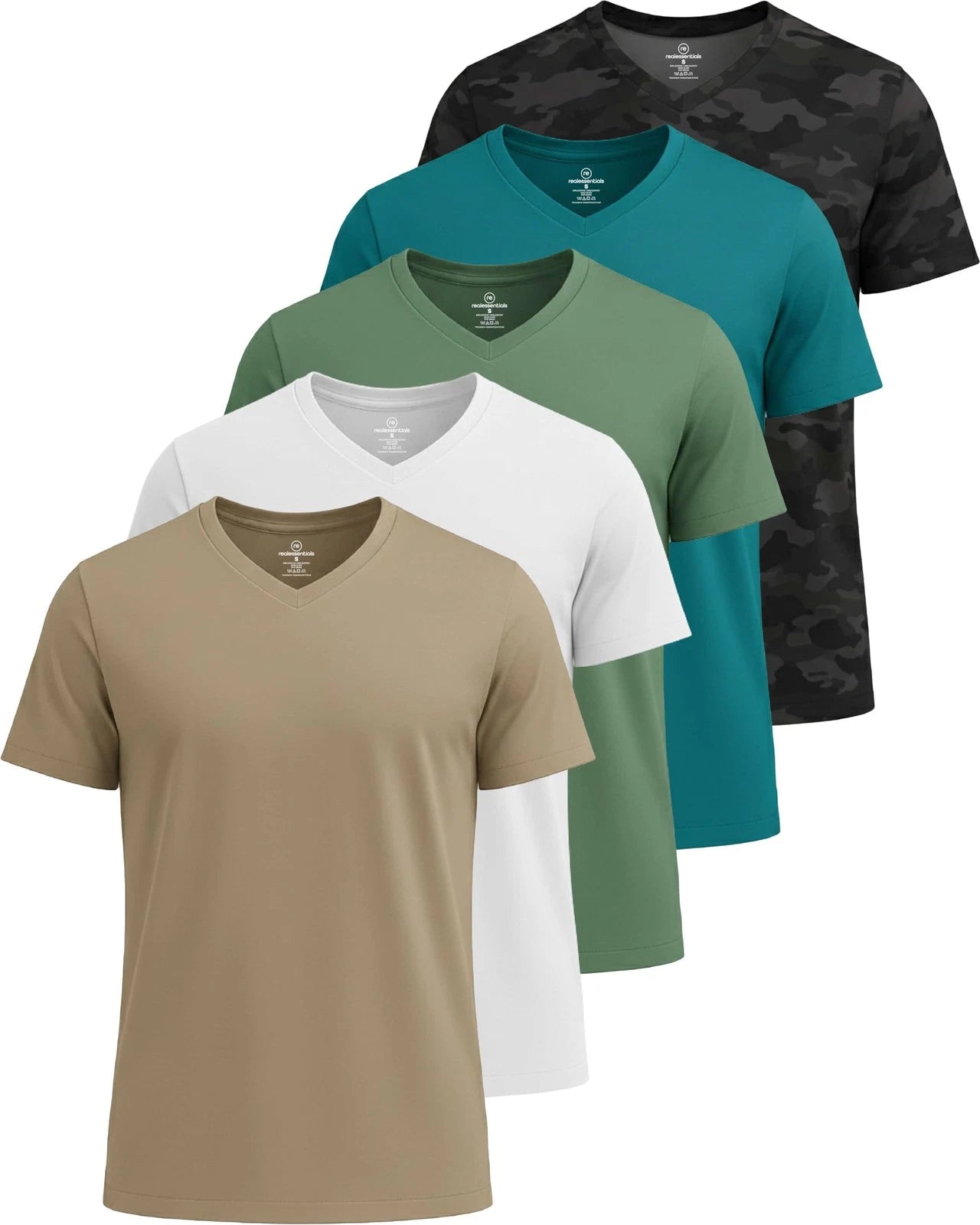 5 Pack: Men’s V-Neck Dry-Fit Moisture Wicking Active Athletic Tech Performanc...