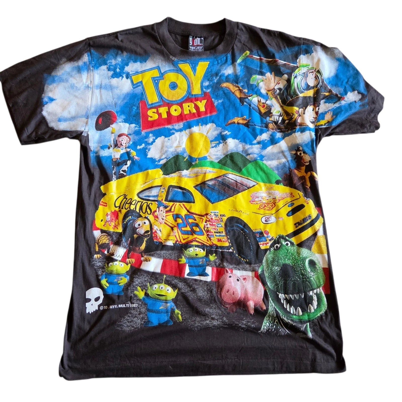 Toy Story Nascar Buzz Woody All Over Print T-Shirt XL Modern Boot Print