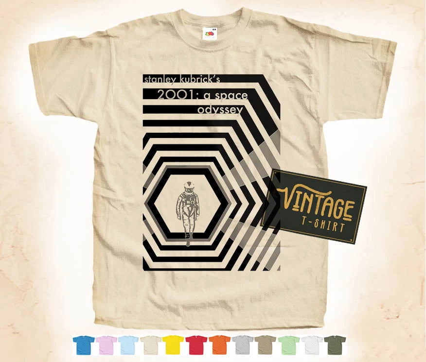 Black Print 2001 A Space Odyssey V1 T SHIRT TEE Vintage Poster Natural 12 Colors